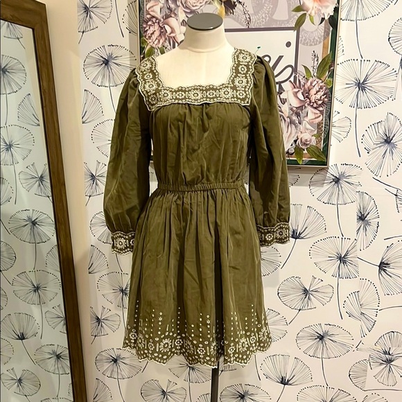 Madewell XS corduroy Olive Green Embroidered Dress - Picture 2 of 2